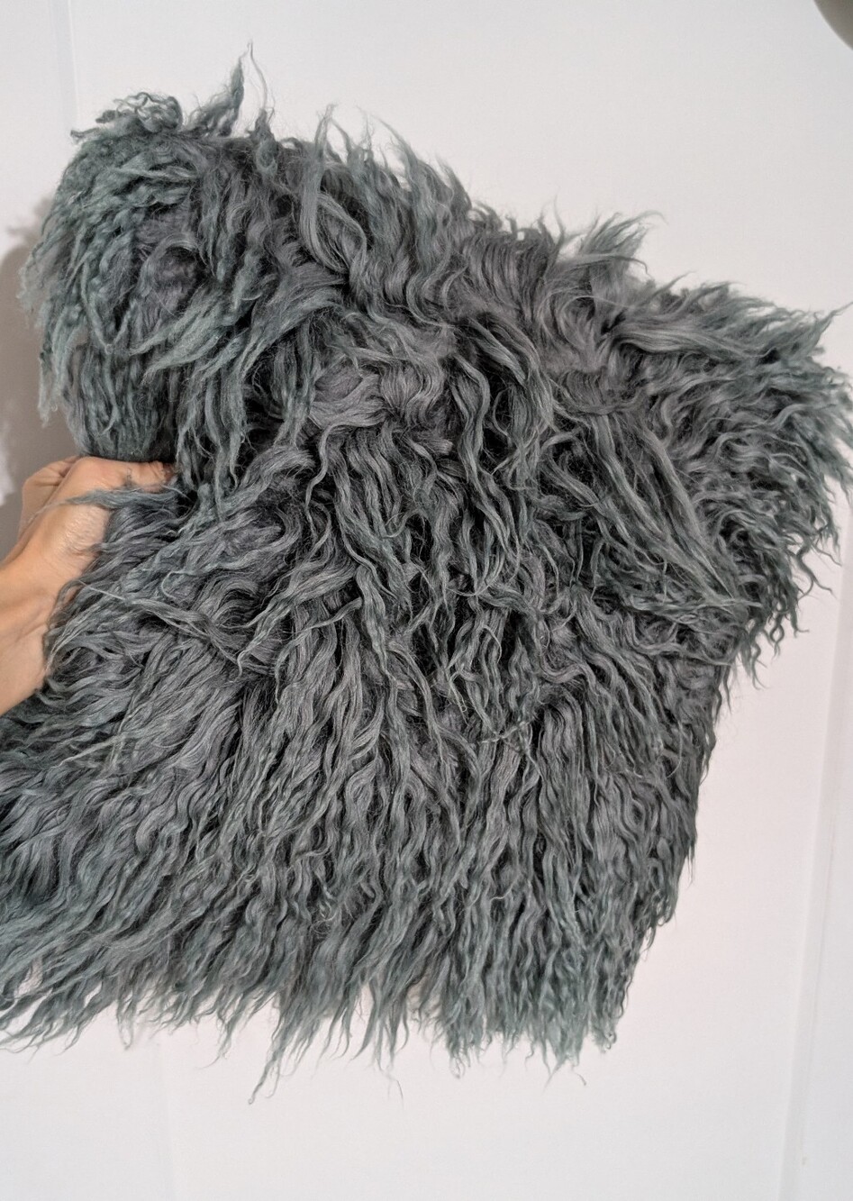 Grey Tibetan Lamb Fur Pillow Bohemian Luxury
